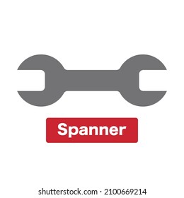 Spanner icon and red label. Vector.