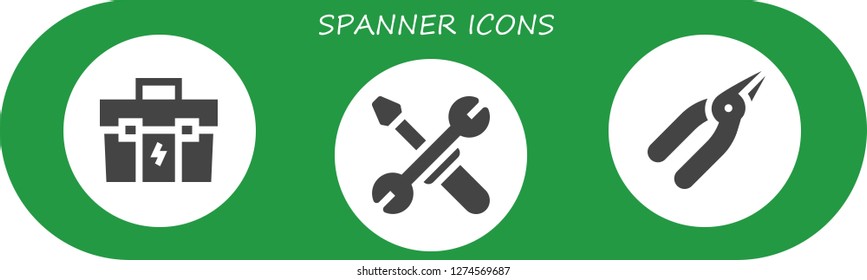  spanner icon set. 3 filled spanner icons. Simple modern icons about  - Toolbox, Tools, Pliers