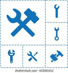 Spanner icon. set of 6 spanner filled icons such as wrench, hummer, wrench and screwdriver