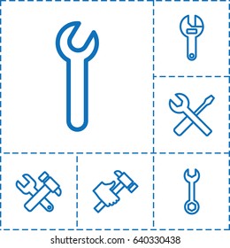 Spanner icon. set of 6 spanner outline icons such as wrench, hummer and wrench, hummer