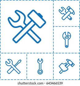 Spanner icon. set of 6 spanner outline icons such as wrench, hummer and wrench