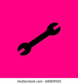 spanner icon vector. Black icon on pink background