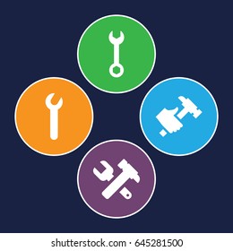 Spanner icons set. set of 4 spanner filled icons such as wrench, hummer and wrench