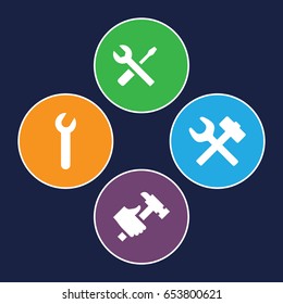 Spanner icons set. set of 4 spanner filled icons such as hummer, wrench and screwdriver, wrench