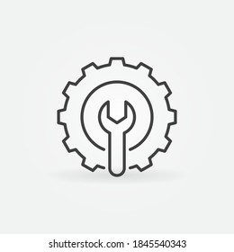 Spanner inside Gear linear icon. Setup or Settings vector concept sign or logo element