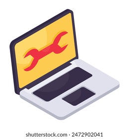Spanner inside laptop, editable design icon of system setting