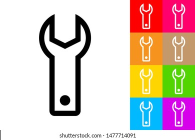 Spanner. Line Icon With Different Color Background.