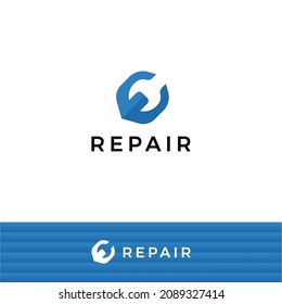 Spanner, logo for repair shop, auto service, garage, work tool, home worker, professional support. Vector logotype