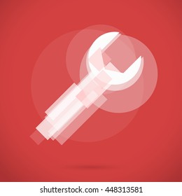 Spanner Modern White Color Icon for web, app. New concept design wrench symbol. Logo technology sign isolated on red background. Vector illustration in creative style.