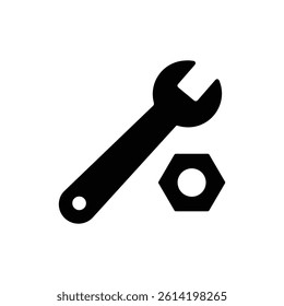 Spanner with Nut Icon Representing Mechanical Tools