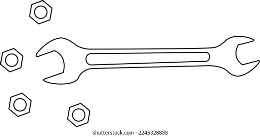 Spanner-Nüsse und -Bolzen auf weißem Hintergrund, Vektorgrafik