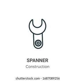 Spanner outline vector icon. Thin line black spanner icon, flat vector simple element illustration from editable construction concept isolated stroke on white background
