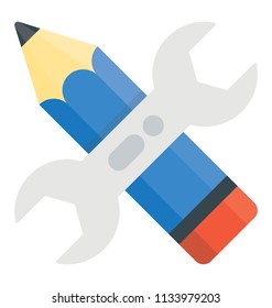 Spanner and pencil defining concept of design tools
