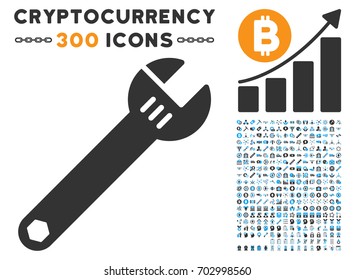 Spanner pictograph with 300 blockchain, bitcoin, ethereum, smart contract images. Vector clip art style is flat iconic symbols.