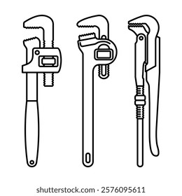 Spanner pipe wrench - hand fixing tool with handle. For car fixing or plumbing works. Isolated illustration in thin line