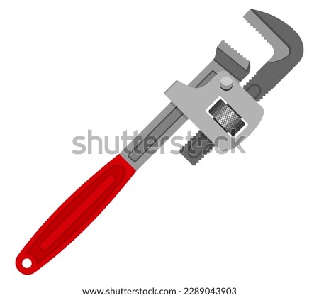 Spanner pipe wrench - hand fixing tool with red handle. For car fixing or plumbing works. Isolated vector illustration
