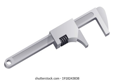 Spanner pipe wrench - isometric hand fixing tool for car fixing or plumbing works. Isolated vector illustration