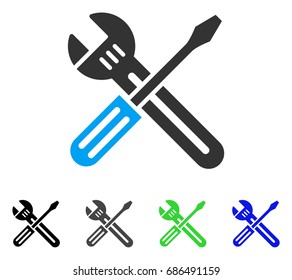 Spanner And Screwdriver flat vector pictograph. Colored Spanner and screwdriver gray, black, blue, green icon variants. Flat icon style for web design.