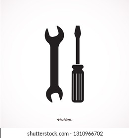 Spanner and Screwdriver icon with bonus quad copter service design elements. Vector illustration style is flat iconic intensive  black symbols on white background