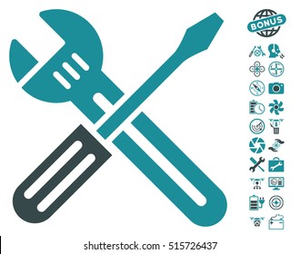 Spanner and Screwdriver icon with bonus quad copter tools clip art. Vector illustration style is flat iconic symbols on white background.