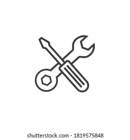 Spanner and Screwdriver icon in line style, Repair symbol isolated on white background, Tools icon, service and repair business concept