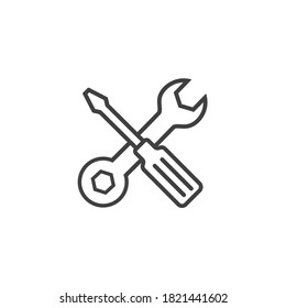 Spanner and Screwdriver icon in line style, Repair symbol isolated on white background, Tools icon, service and repair business concept