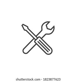 Spanner and Screwdriver icon in line style, Repair symbol isolated on white background, Tools icon, service and repair business concept
