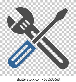 Spanner and Screwdriver icon. Vector pictogram style is a flat bicolor symbol, cobalt and gray colors, chess transparent background. Designed for software and web interface toolbars and menus.