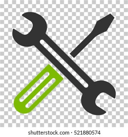Spanner and Screwdriver icon. Vector pictograph style is a flat bicolor symbol, eco green and gray colors, chess transparent background. Designed for software and web interface toolbars and menus.
