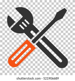Spanner and Screwdriver icon. Vector pictograph style is a flat bicolor symbol, orange and gray colors, chess transparent background. Designed for software and web interface toolbars and menus.