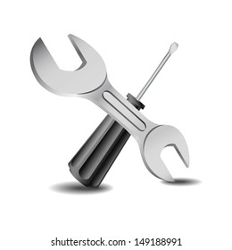spanner and screwdriver on a white 