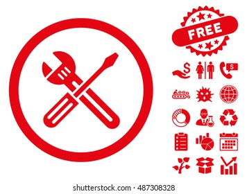Spanner and Screwdriver pictograph with free bonus pictograph collection. Vector illustration style is flat iconic symbols, red color, white background.