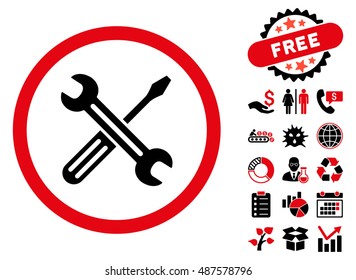 Spanner and Screwdriver pictograph with free bonus elements. Vector illustration style is flat iconic bicolor symbols, intensive red and black colors, white background.