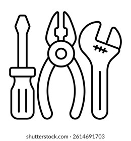 Spanner, screwdriver and plier denoting concept of repair tools
