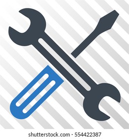 Spanner and Screwdriver vector icon. Illustration style is flat iconic bicolor smooth blue symbol on a hatched transparent background.