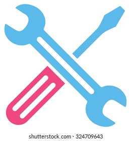Spanner And Screwdriver vector icon. Style is bicolor flat symbol, pink and blue colors, rounded angles, white background.