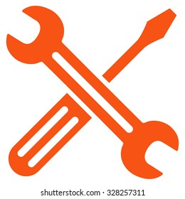 Spanner And Screwdriver vector icon. Style is flat symbol, orange color, rounded angles, white background.