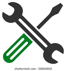 Spanner And Screwdriver vector icon. Style is bicolor flat symbol, green and gray colors, rounded angles, white background.