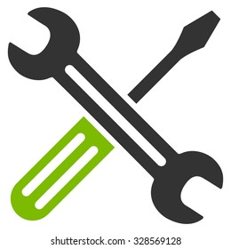 Spanner And Screwdriver vector icon. Style is bicolor flat symbol, eco green and gray colors, rounded angles, white background.