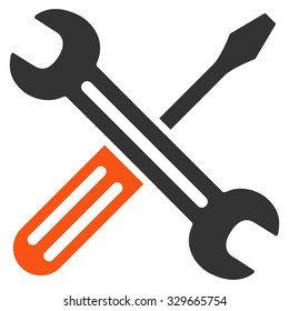 Spanner And Screwdriver vector icon. Style is bicolor flat symbol, orange and gray colors, rounded angles, white background.