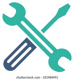 Spanner And Screwdriver vector icon. Style is bicolor flat symbol, cobalt and cyan colors, rounded angles, white background.