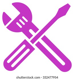 Spanner And Screwdriver vector icon. Style is flat symbol, violet color, rounded angles, white background.