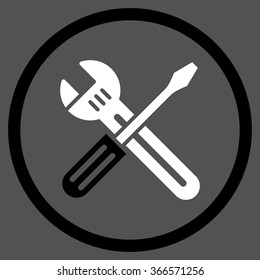 Spanner And Screwdriver vector icon. Style is flat circled symbol, color, rounded angles, white background.