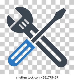 Spanner And Screwdriver vector pictogram. Illustration style is a flat iconic bicolor smooth blue symbol on a transparent background.