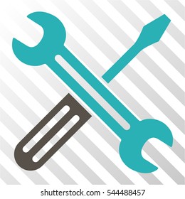 Spanner and Screwdriver vector pictograph. Illustration style is flat iconic bicolor grey and cyan symbol on a hatched transparent background.