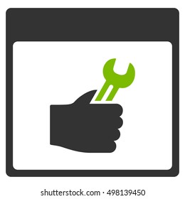 Spanner Service Hand Calendar Page vector pictogram. Style is flat graphic bicolor symbol, eco green and gray colors, white background.