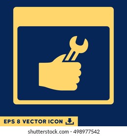 Spanner Service Hand Calendar Page icon. Vector EPS illustration style is flat iconic symbol, yellow color.