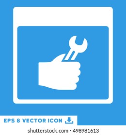 Spanner Service Hand Calendar Page icon. Vector EPS illustration style is flat iconic symbol, white color.
