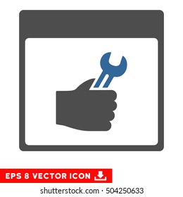 Spanner Service Hand Calendar Page icon. Vector EPS illustration style is flat iconic bicolor symbol, cobalt and gray colors.