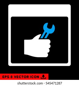 Spanner Service Hand Calendar Page icon. Vector EPS illustration style is flat iconic bicolor symbol, blue and white colors.